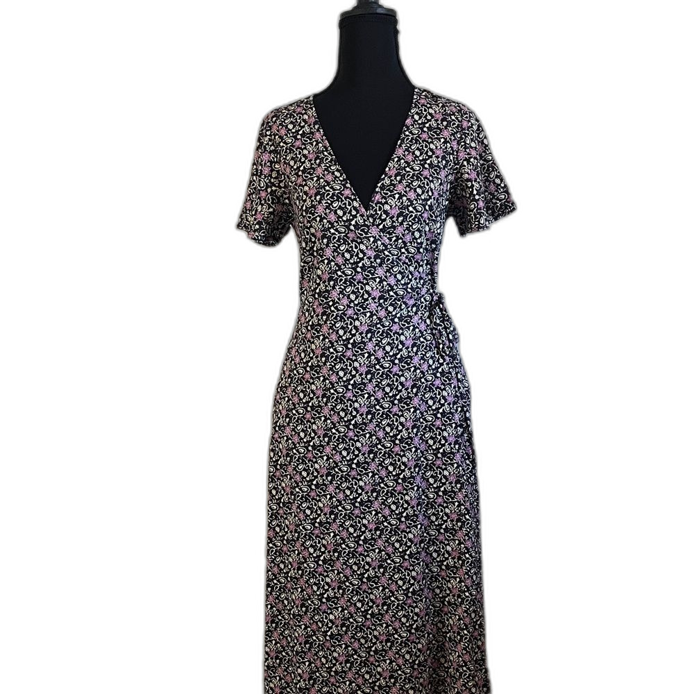 Marine Layer Emlyn Purple Floral Hemp Blend Wrap Dress Size XS